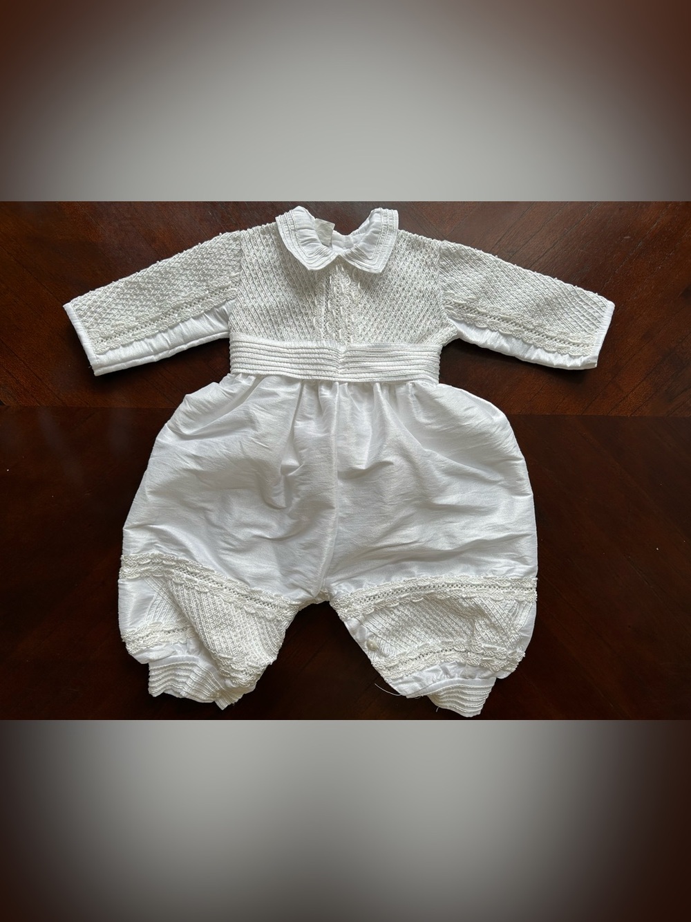Vintage Baby White Romper | Lace & Embroidered Details | Christening size 2